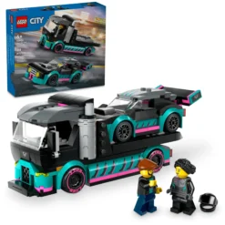 La voiture de course et le camion de transport de voitures